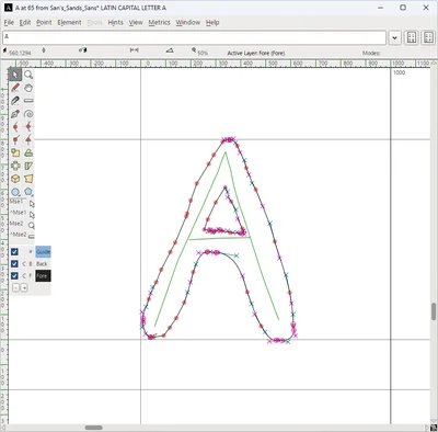 A very poor attempt to freehand draw the letter 'A'