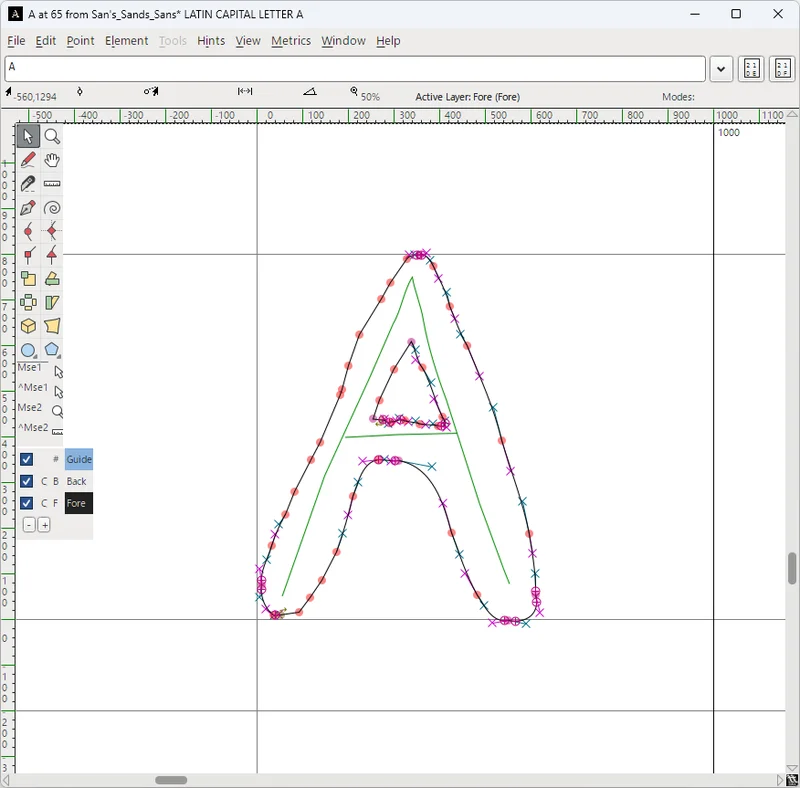 A very poor attempt to freehand draw the letter 'A'