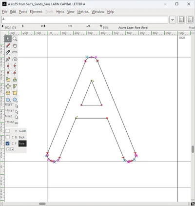 A corrected version of the letter 'A'
