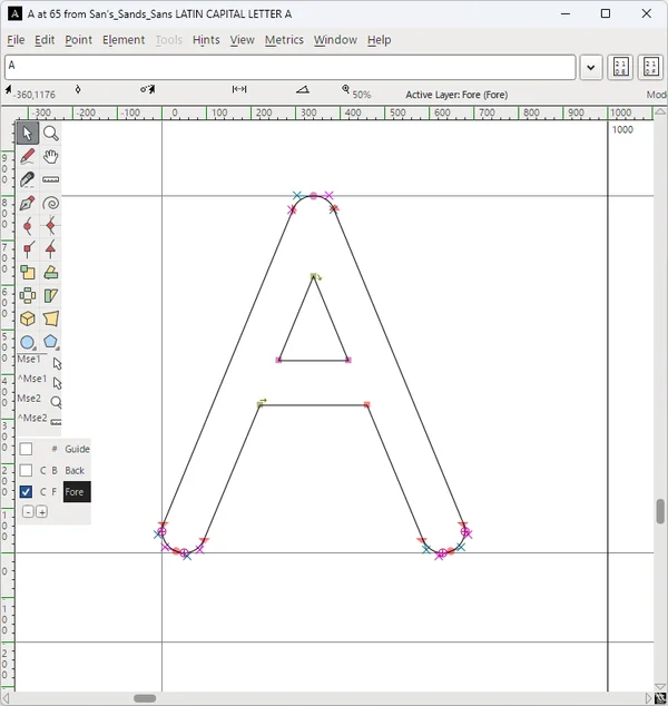 A corrected version of the letter 'A'