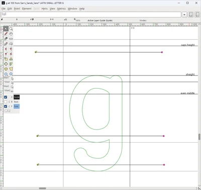 Example of FontForge's named guide tools