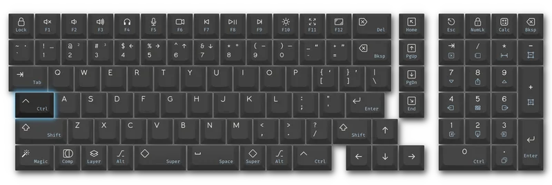 A keyboard layout with the caps/ctrl key highlighted