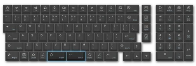 A keyboard layout with the split spacebar highlighted